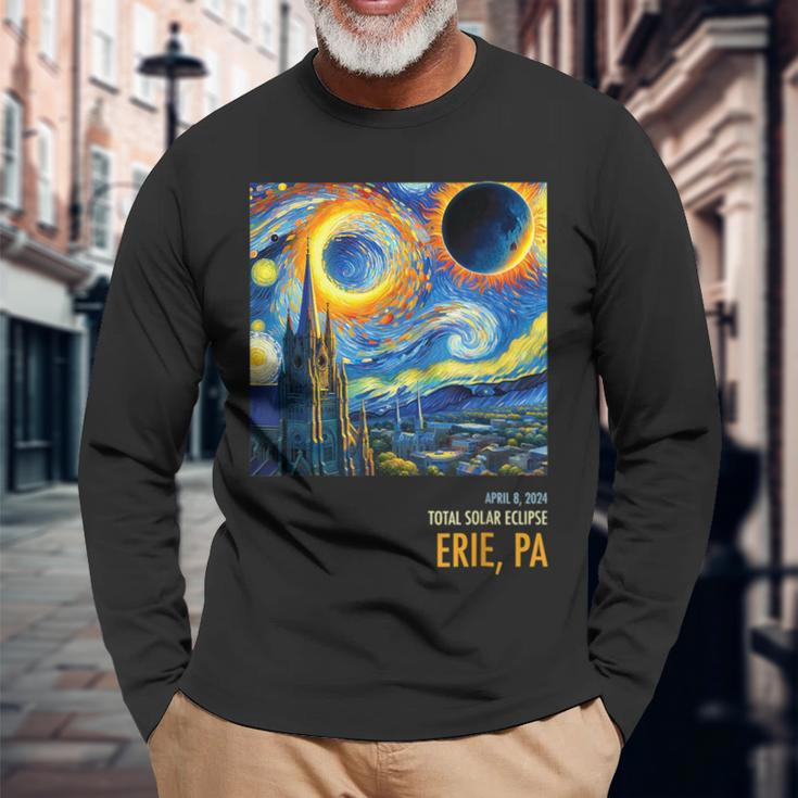 Totality Total Solar Eclipse 04 8 2024 Erie Pa Starry Night Long Sleeve T-Shirt Gifts for Old Men