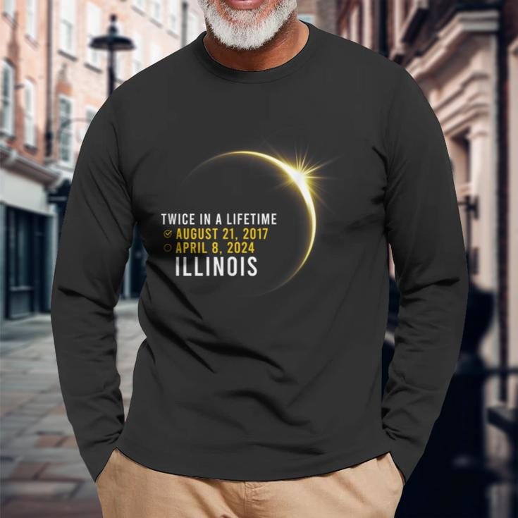 Totality Twice In A Lifetime Solar Eclipse 2024 Illinois Long Sleeve T-Shirt Gifts for Old Men
