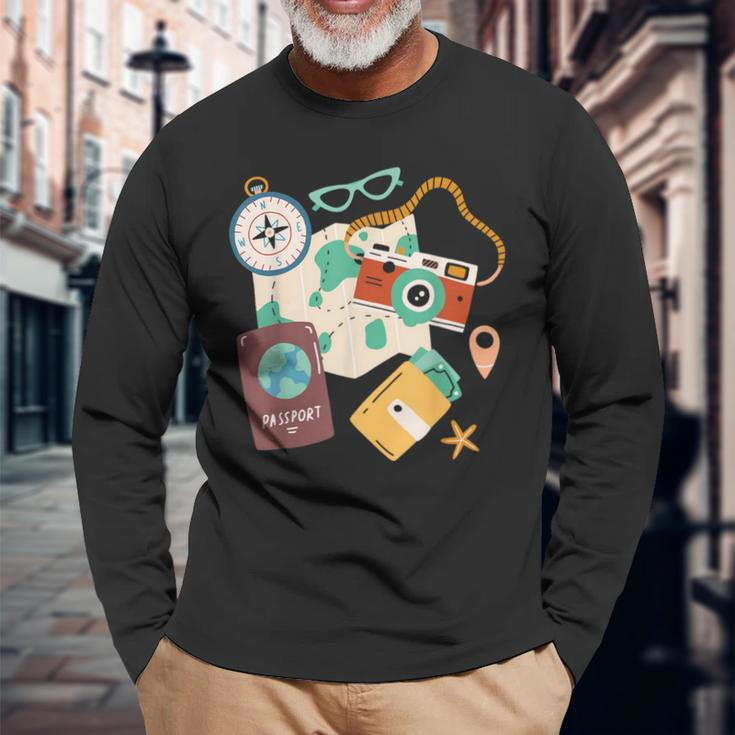 Tourist Holidays Costume Camera Passport Traveling Vacation Long Sleeve T-Shirt Gifts for Old Men
