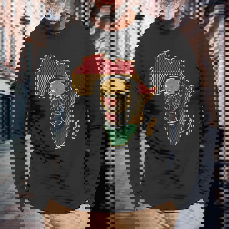 Traditional African Drumming Black History African Drum Long Sleeve T-Shirt Gifts for Old Men