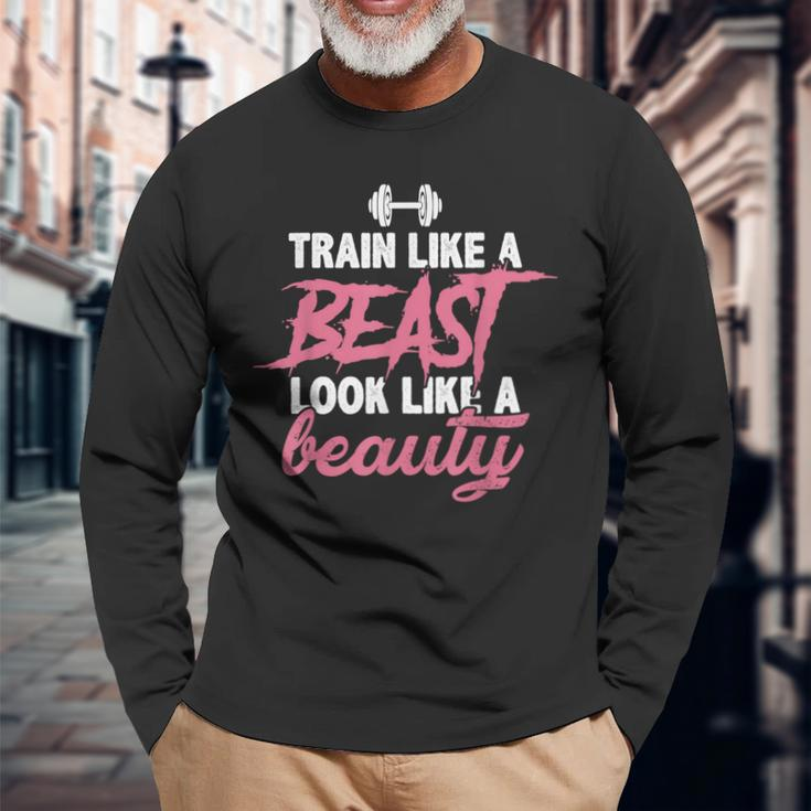 Train Like A Beast Look Like A Beauty Gym Personal Trainer Long Sleeve T-Shirt Gifts for Old Men