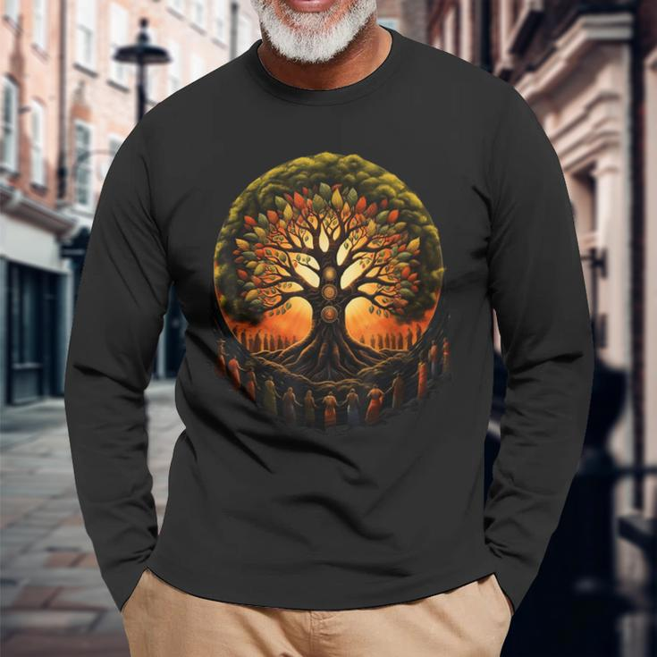 Tree Of Life Black History Kwanzaa American African Roots Long Sleeve T-Shirt Gifts for Old Men