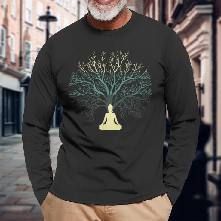 Tree Of Life Yoga Zen Meditation Buddhism Spiritual Long Sleeve T-Shirt Gifts for Old Men