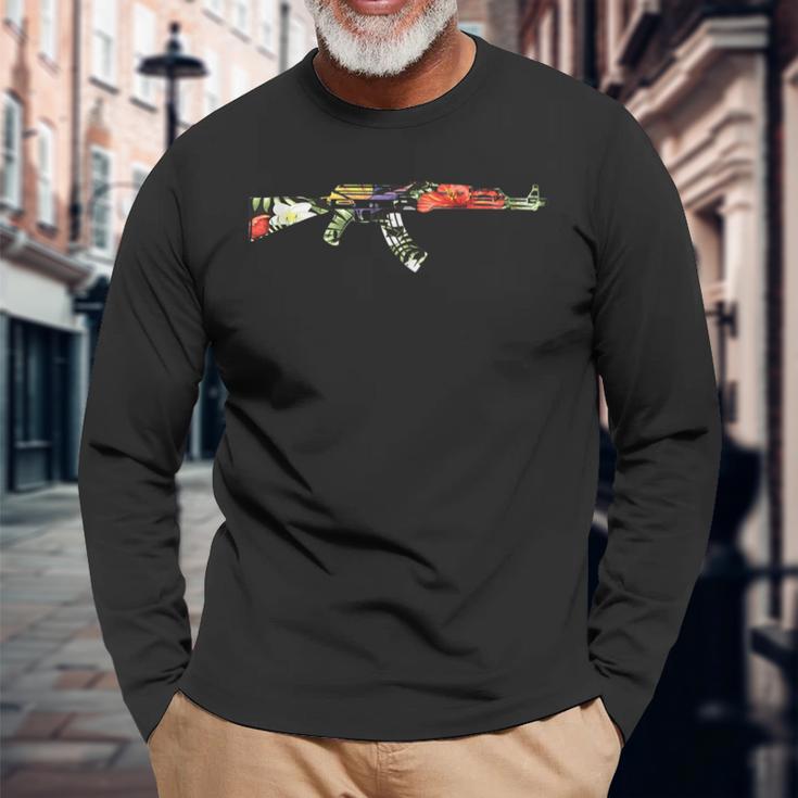 Tropical Gun Lover Firearm Beach Cute Hawaiian Aloha Ak-47 Long Sleeve T-Shirt Gifts for Old Men