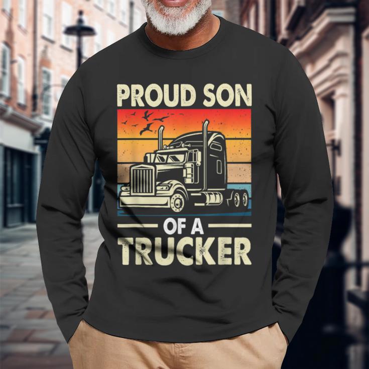 Truck Driver's Son Trucker's Son Father's Day Vintage Long Sleeve T-Shirt Gifts for Old Men