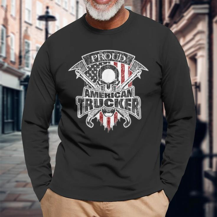Trucking American Flag Trucker Long Sleeve T-Shirt Gifts for Old Men