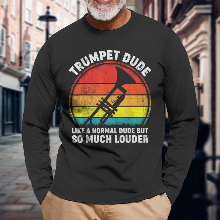 Trumpeter Marching School Band Vintage Jazz Trumpet Long Sleeve T-Shirt Gifts for Old Men