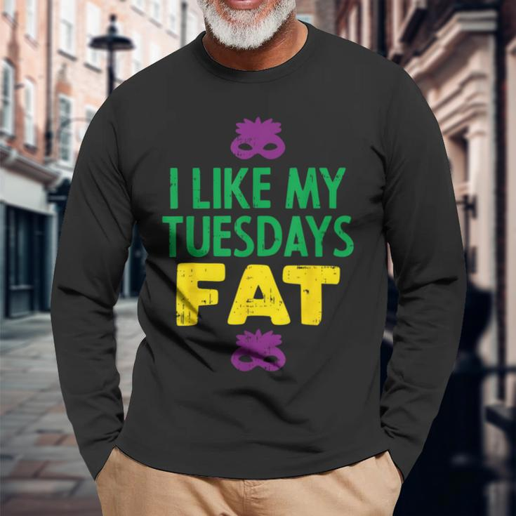 I Like My Tuesdays Fat Jester Mask Mardi Gras Carnival Long Sleeve T-Shirt Gifts for Old Men
