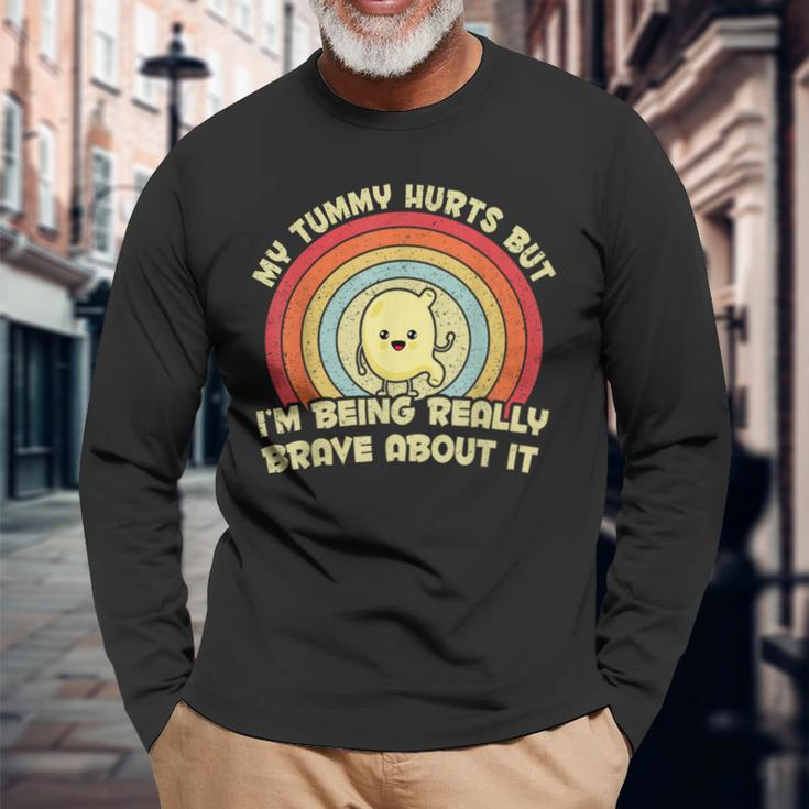My Tummy Hurts But I'm Being Really Brave About It Vintage Long Sleeve T-Shirt Gifts for Old Men