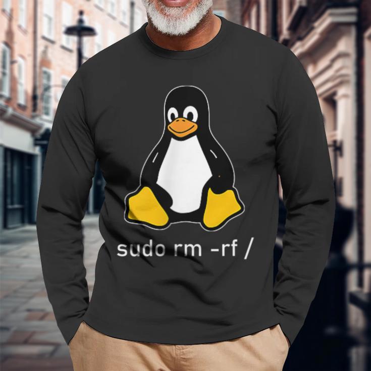 Tux Linux Penguin Sudo Rm -Rf Computer Science Langarmshirts Geschenke für alte Männer