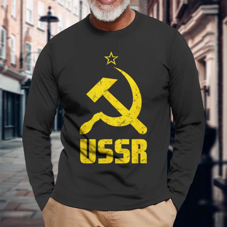 Udssr Used Look Hammer & Sickle Soviet Union Red Langarmshirts Geschenke für alte Männer