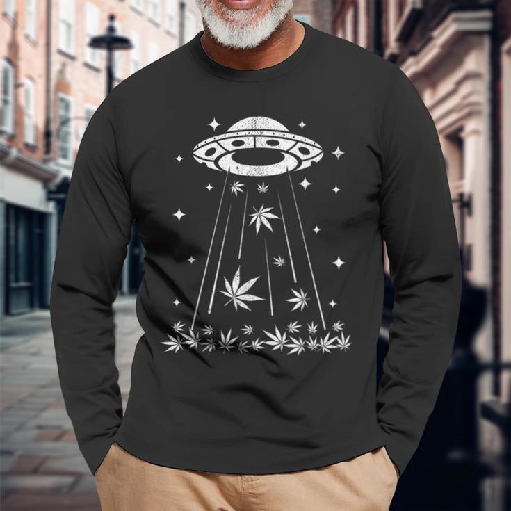 Ufo Alien Cannabis 420 Weed Marijuana Thc Stoner Long Sleeve T-Shirt Gifts for Old Men