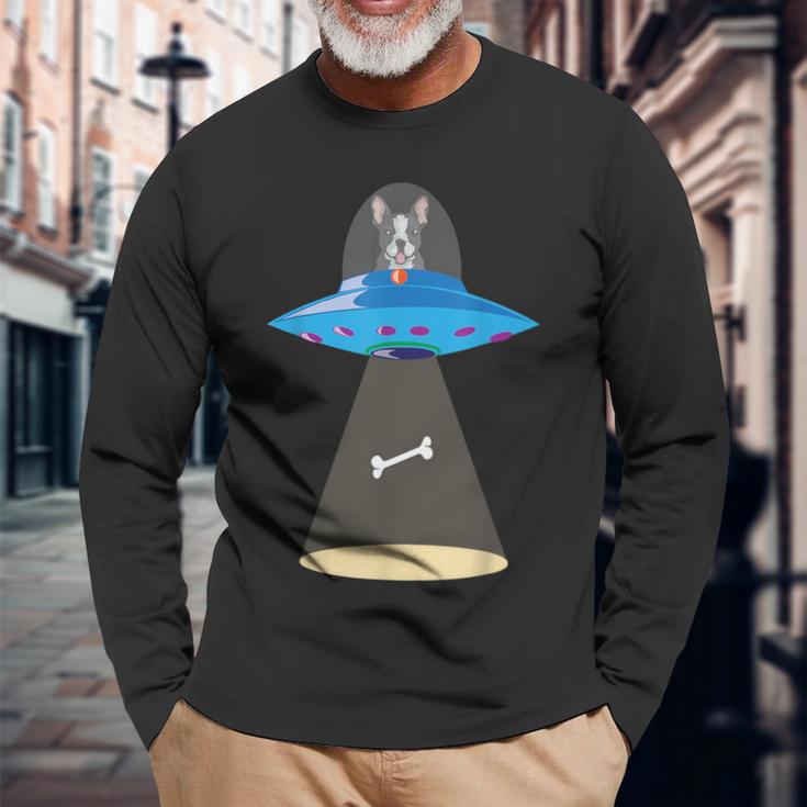 Ufo Alien Boston Terrier Abduction Believe Long Sleeve T-Shirt Gifts for Old Men