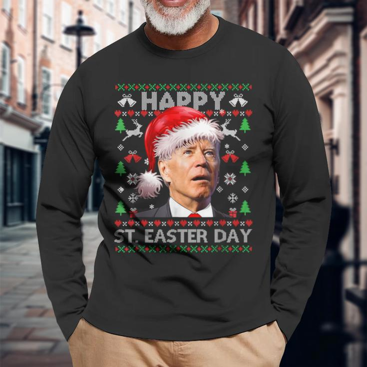 Ugly Christmas Sweater Joe Biden Happy Easter Day Xmas Long Sleeve T-Shirt Gifts for Old Men