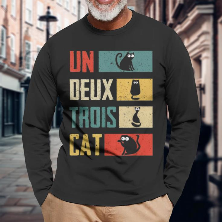 Un Deux Trois Cat Vintage French Joke Cat Lovers Long Sleeve T-Shirt Gifts for Old Men