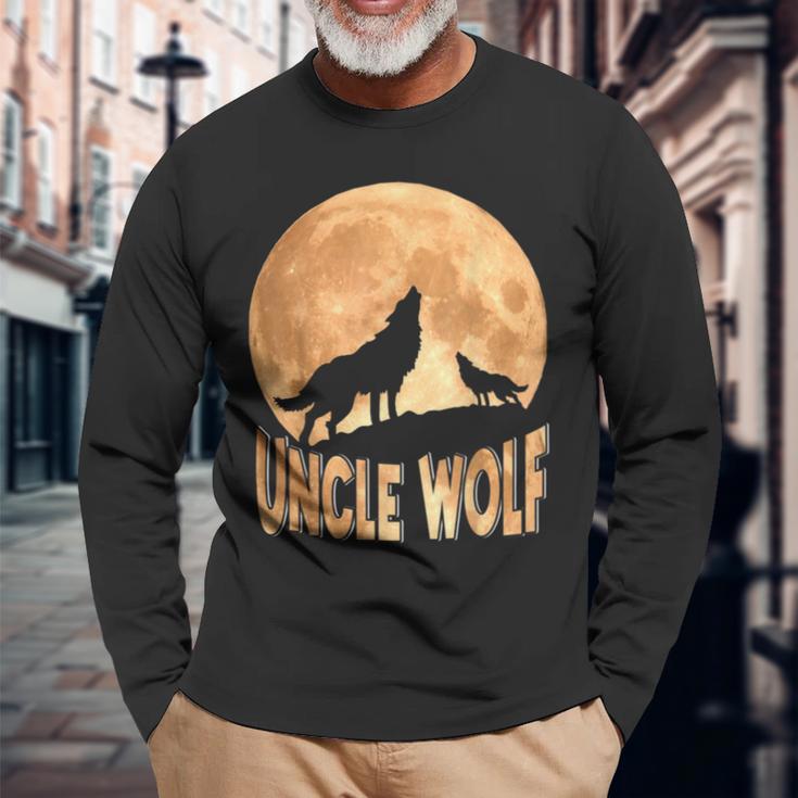 Uncle Wolf Happy Father's Day Matching Wolf Lover Long Sleeve T-Shirt Gifts for Old Men