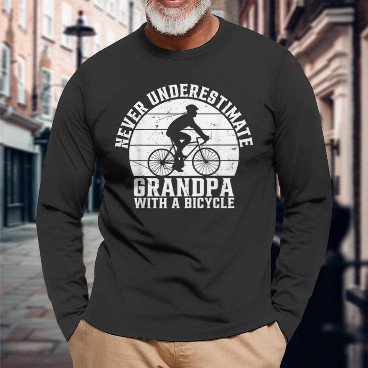 Never Underestimate Grandpa With A Bicycle Racing Bike Long Sleeve T-Shirt Gifts for Old Men