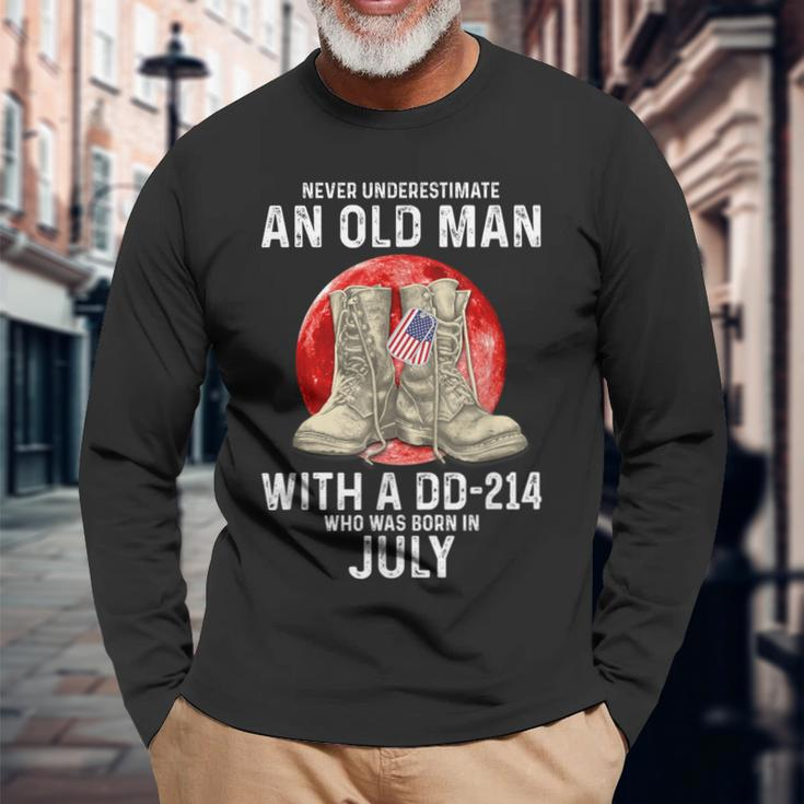 Never Underestimate An Old Man With A Dd-214 July Long Sleeve T-Shirt Gifts for Old Men