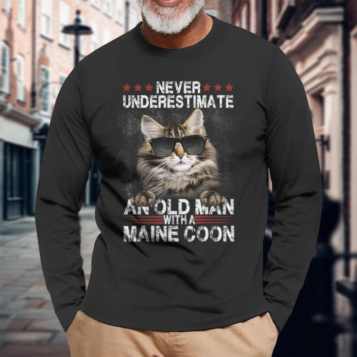 Never Underestimate An Old Man With A Maine Coon Cat Lovers Long Sleeve T-Shirt Gifts for Old Men
