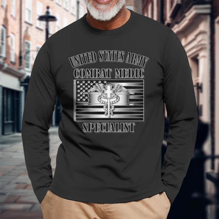 US Army Combat Medic Specialist Back Long Sleeve T-Shirt Gifts for Old Men