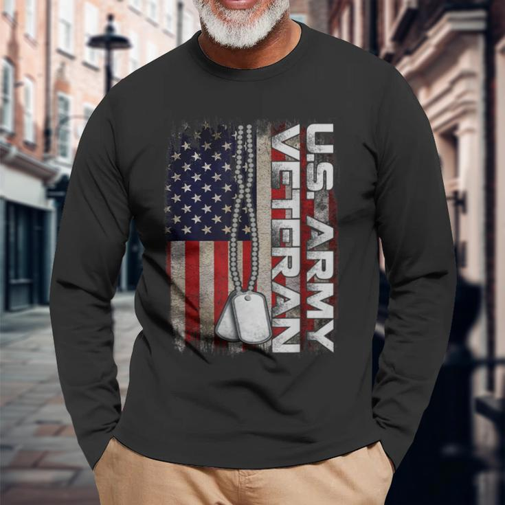 Us Army Veteran America Flag Vintage Army Veteran Long Sleeve T-Shirt Gifts for Old Men