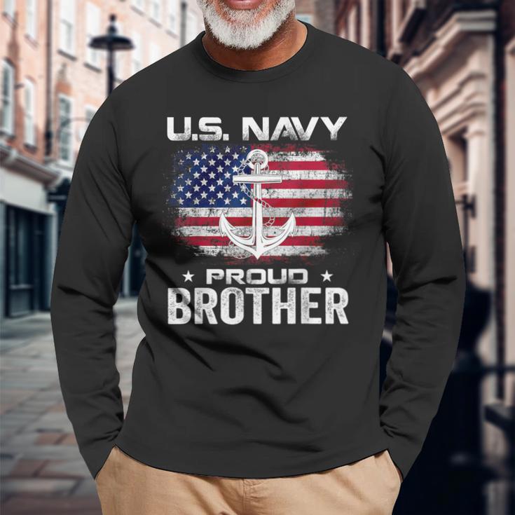 Us Navy Proud Brother With American Flag Veteran Day Long Sleeve T-Shirt Gifts for Old Men