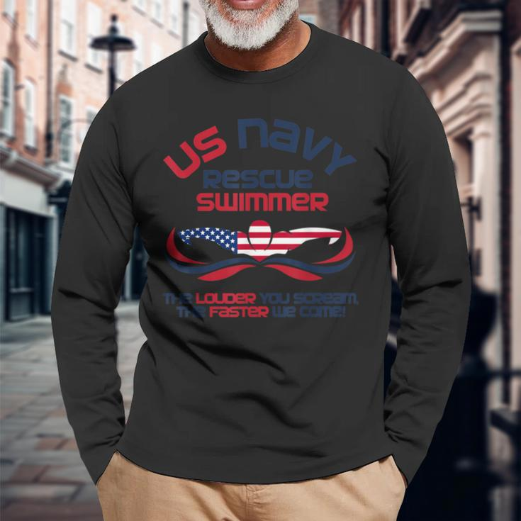 Us Navy Rescue Swimmer Navy Rescue Swimmer Long Sleeve T-Shirt Gifts for Old Men