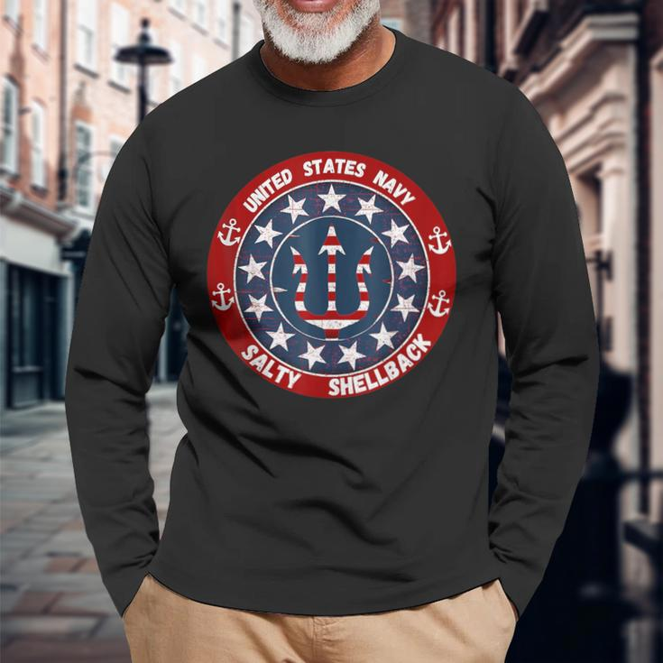 Us Navy Salty Shellback Navy Sailor Long Sleeve T-Shirt Gifts for Old Men
