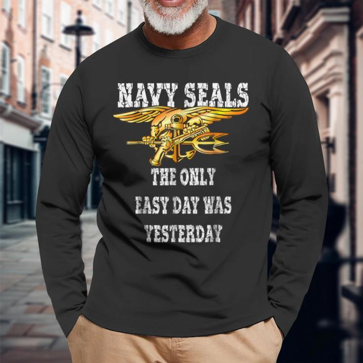 Us Navy Seals Easy Day Original Navy Long Sleeve T-Shirt Gifts for Old Men