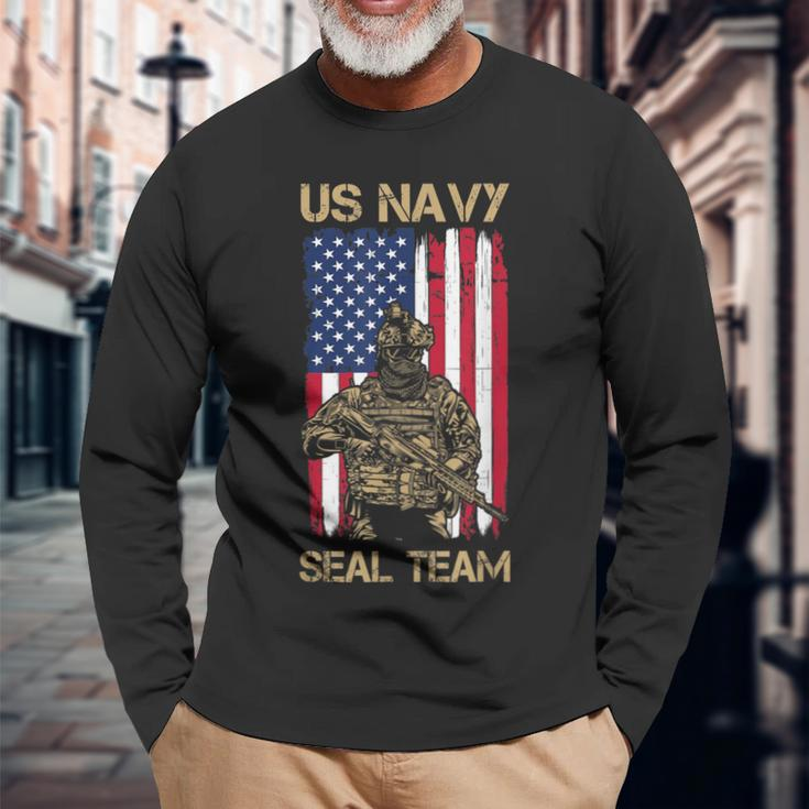 Us Navy Seals Team Proud American Flag Original Long Sleeve T-Shirt Gifts for Old Men