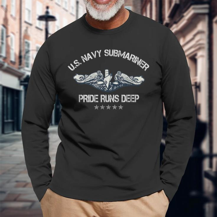 Us Navy Veteran Submariner Pride Runs Deep Flag Vintage Long Sleeve T-Shirt Gifts for Old Men