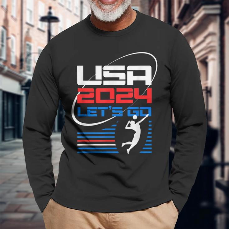 Usa 2024 United States American Sport 2024 Volleyball Long Sleeve T-Shirt Gifts for Old Men