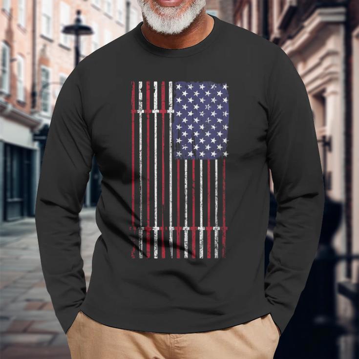 Usa Flag Barbell Langarmshirts Geschenke für alte Männer