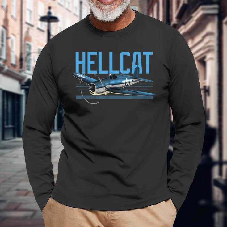 Usa Military Warbird Airplane Hellcat Wwii Vintage Fighter Long Sleeve T-Shirt Gifts for Old Men