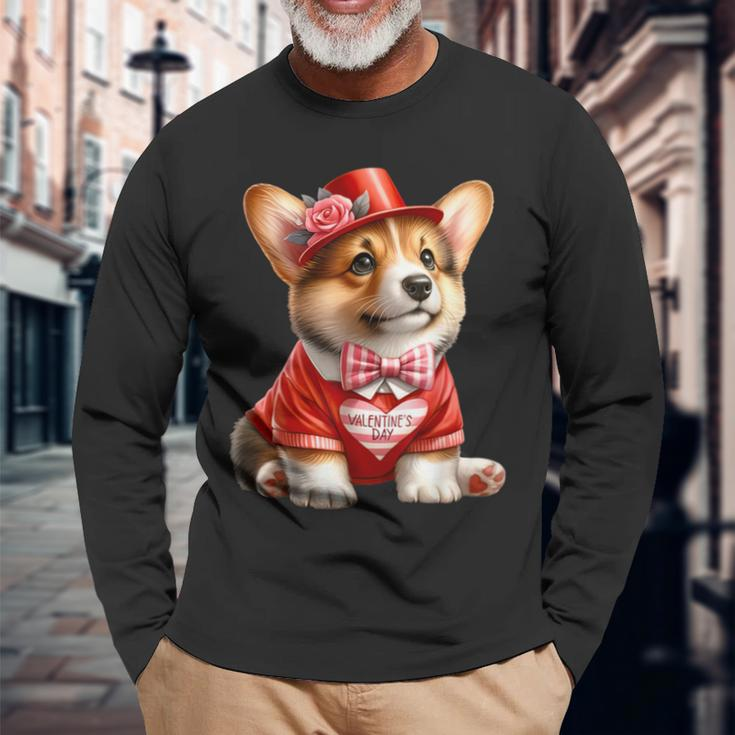 Valentines Day Corgi Heart Couples Love Corgi Dog Lovers Long Sleeve T-Shirt Gifts for Old Men