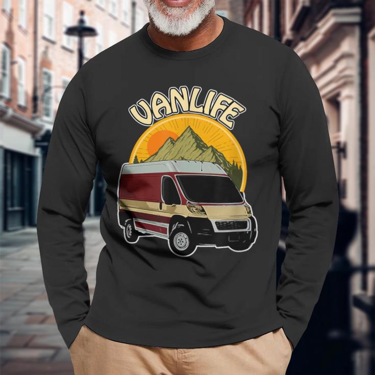 Vanlife Abenteuer Camping Langarmshirts, Bergsonnenuntergang Design Geschenke für alte Männer