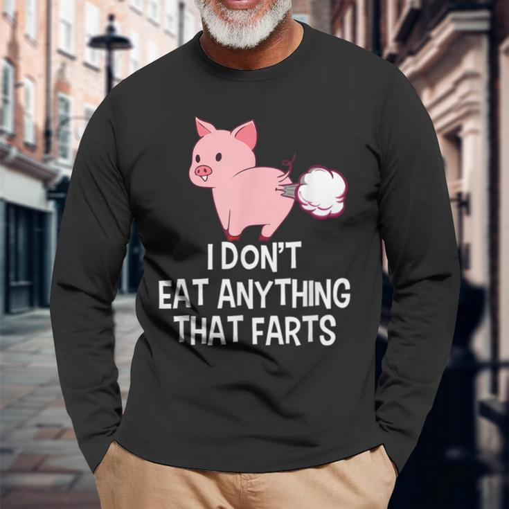 Vegan I Don't Eat Anything That Farts Pro Vegan Long Sleeve T-Shirt Gifts for Old Men