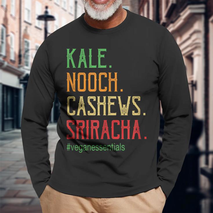 Vegan Essentials Kale Nooch Cashews Sriracha Long Sleeve T-Shirt Gifts for Old Men