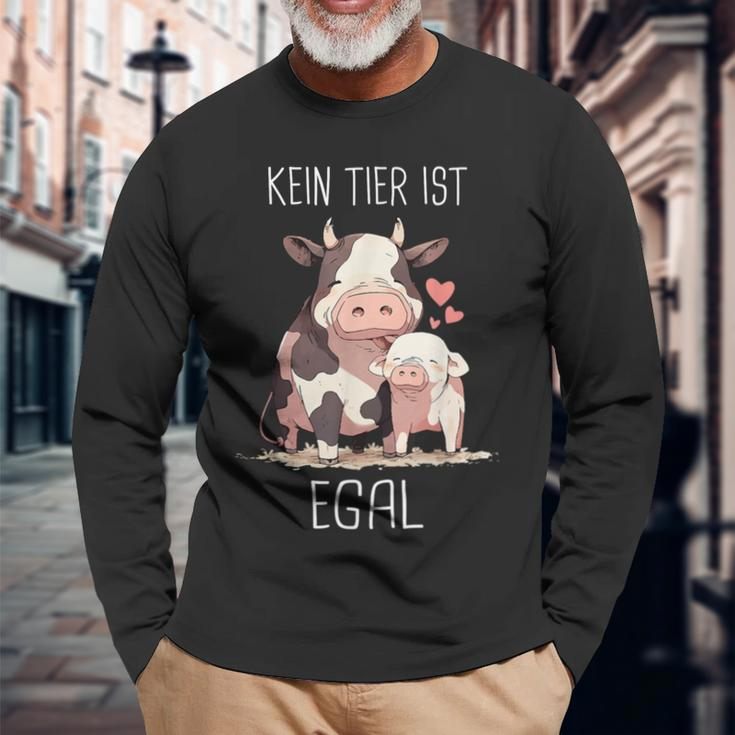 Vegetarier Kein Tier Ist Egal Veganer Kuh Schwin German Langarmshirts Geschenke für alte Männer