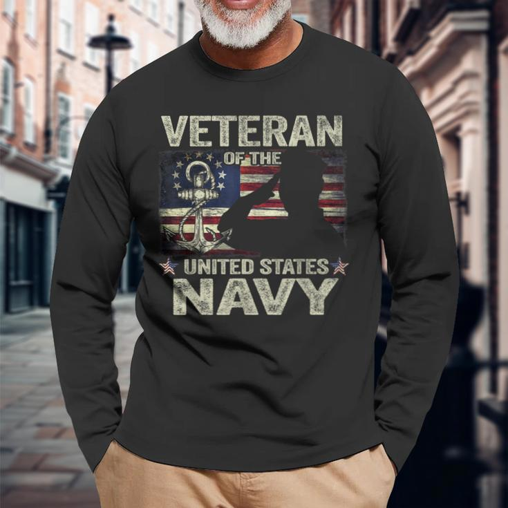 Veteran Of The Us Navy Betsy Ross Flag Usn Long Sleeve T-Shirt Gifts for Old Men