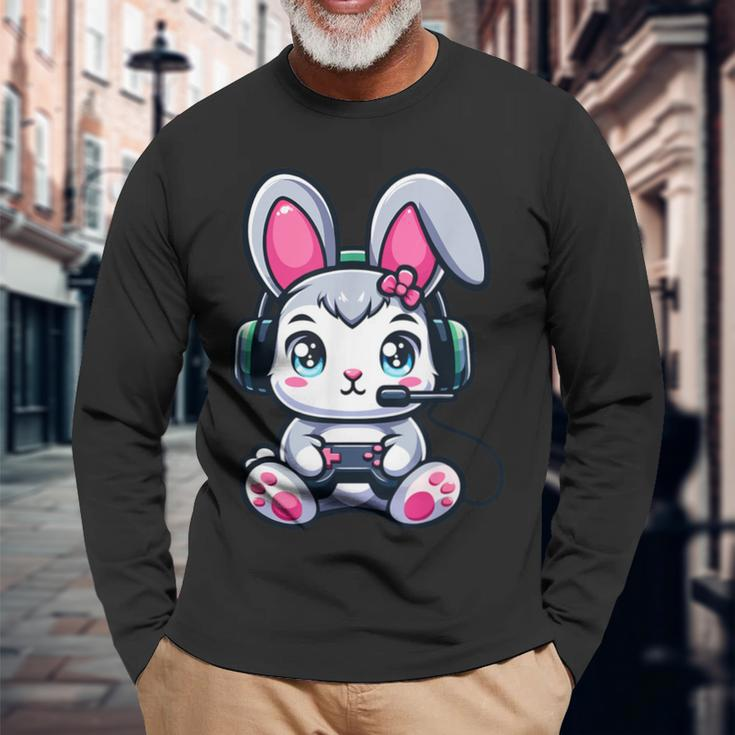 Video Game Easter Bunny Cute Gamer Girl Long Sleeve T-Shirt Gifts for Old Men