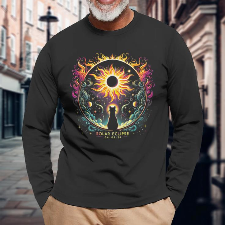 View Totality April 8 2024 Solar Eclipse Cat Lover Astronomy Long Sleeve T-Shirt Gifts for Old Men