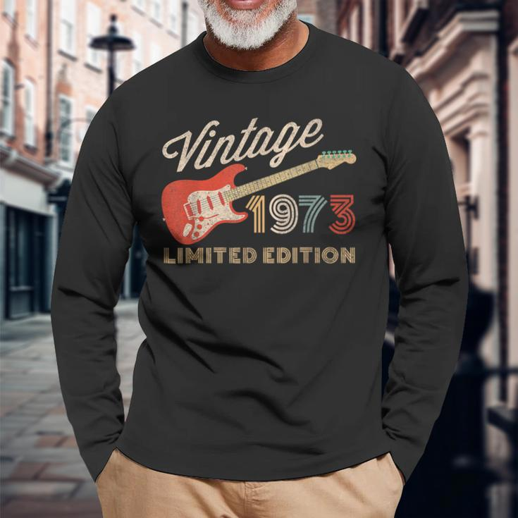 Vintage 1973 Limited Edition Guitar Year Of Birth Birthday Long Sleeve T-Shirt Gifts for Old Men
