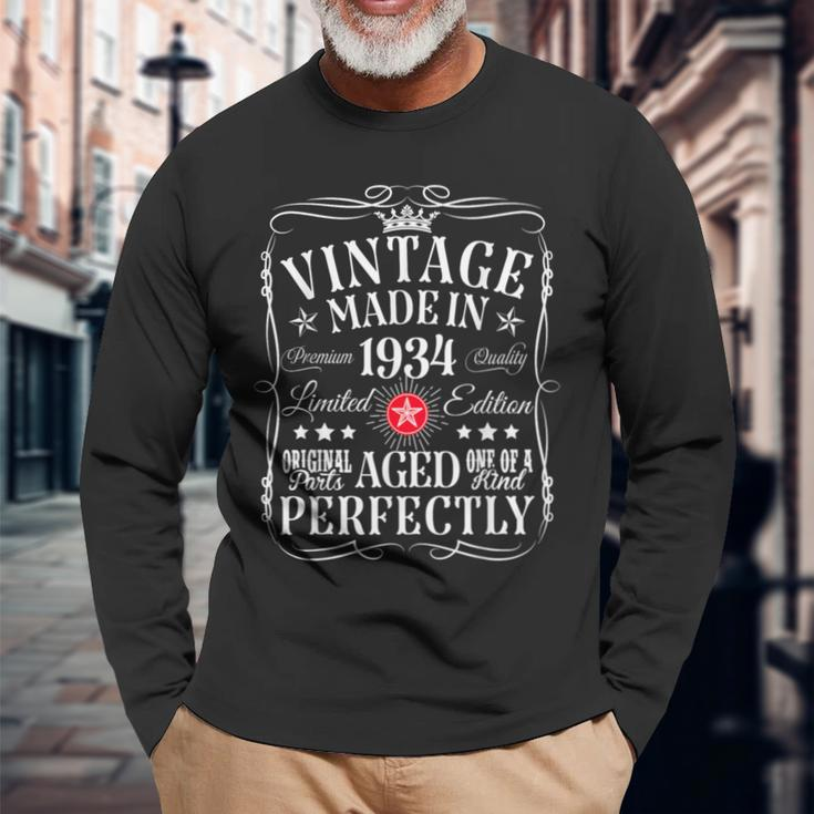 Vintage 90Th Birthday Decorations Vintage 1934 90 Birthday Long Sleeve T-Shirt Gifts for Old Men