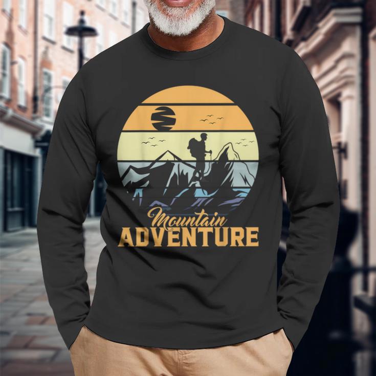 Vintage Adventure Awaits Explore The Mountains Camping Long Sleeve T-Shirt Gifts for Old Men