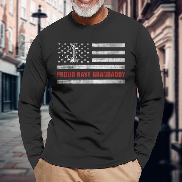 Vintage American Flag Proud Navy Grandaddy Veteran Day Long Sleeve T-Shirt Gifts for Old Men