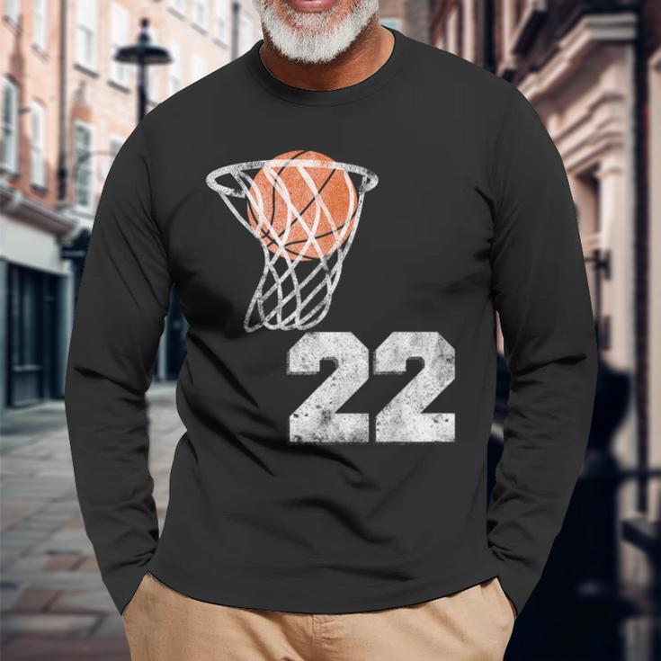 Vintage Basketball Jersey Number 22 Player Number Long Sleeve T-Shirt Gifts for Old Men