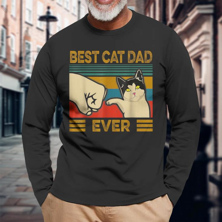 Vintage Best Cat Dad Ever Bump Fit Langarmshirts Geschenke für alte Männer