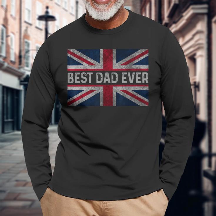 Vintage Best Dad Ever Flag England Father's Day Husband Long Sleeve T-Shirt Gifts for Old Men