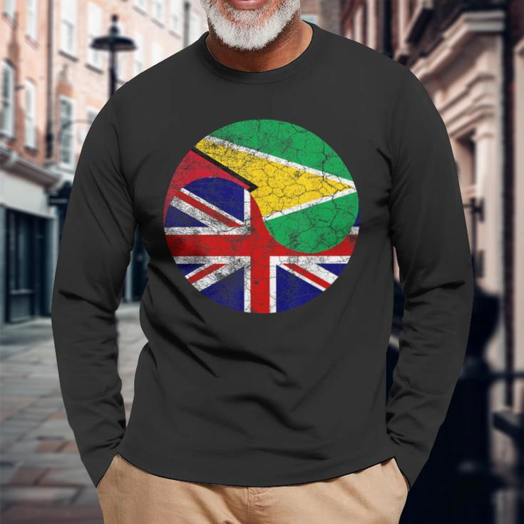 Vintage British & Guyanese Flags Uk And Guyana Long Sleeve T-Shirt Gifts for Old Men
